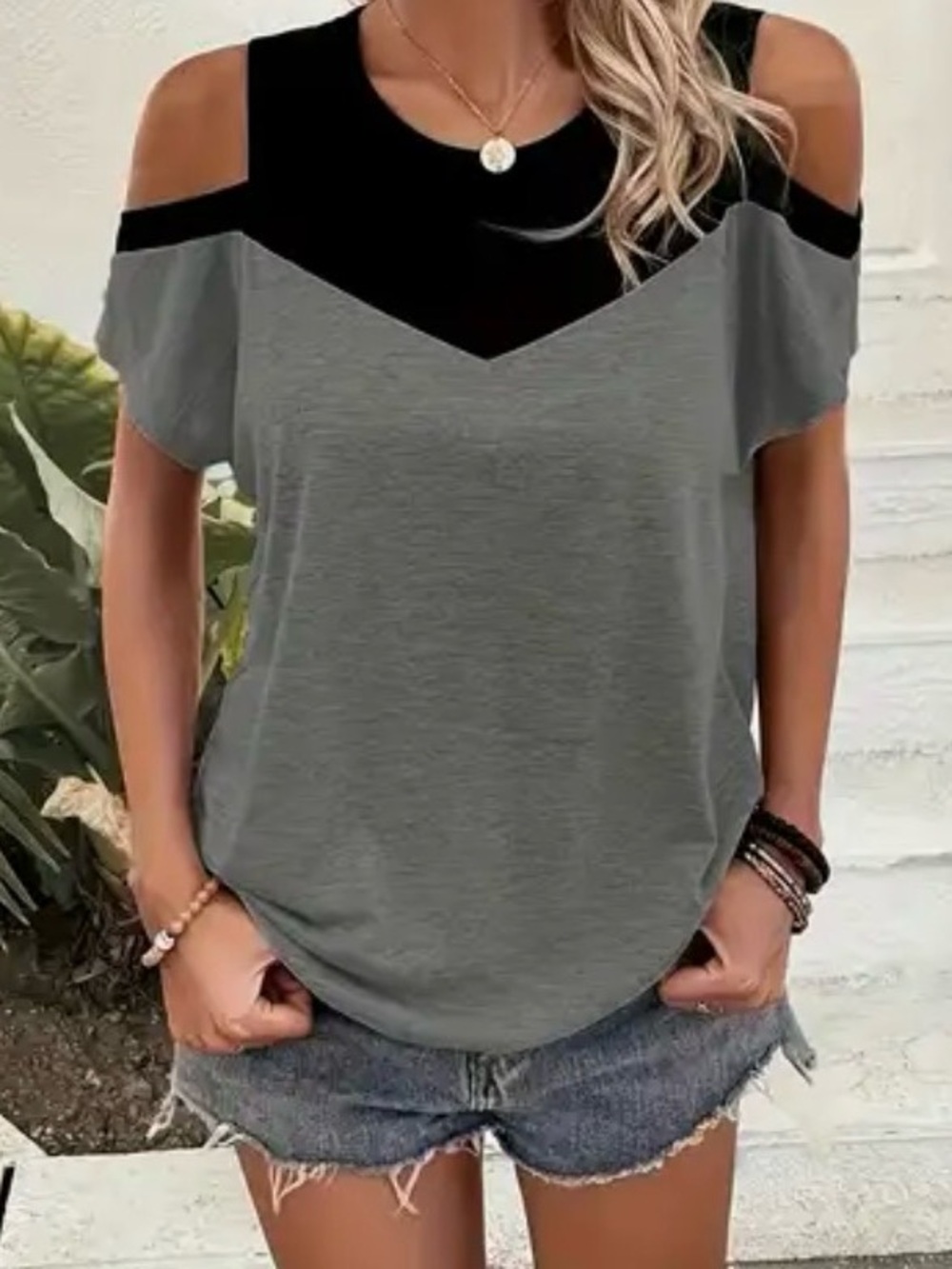 Cold-Shoulder Tunic Top in Charcoal Gray